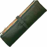 レザー製筆箱 緑色と青色 革製ペンケース レクタングラー 使いやすい形で大容量サイズも